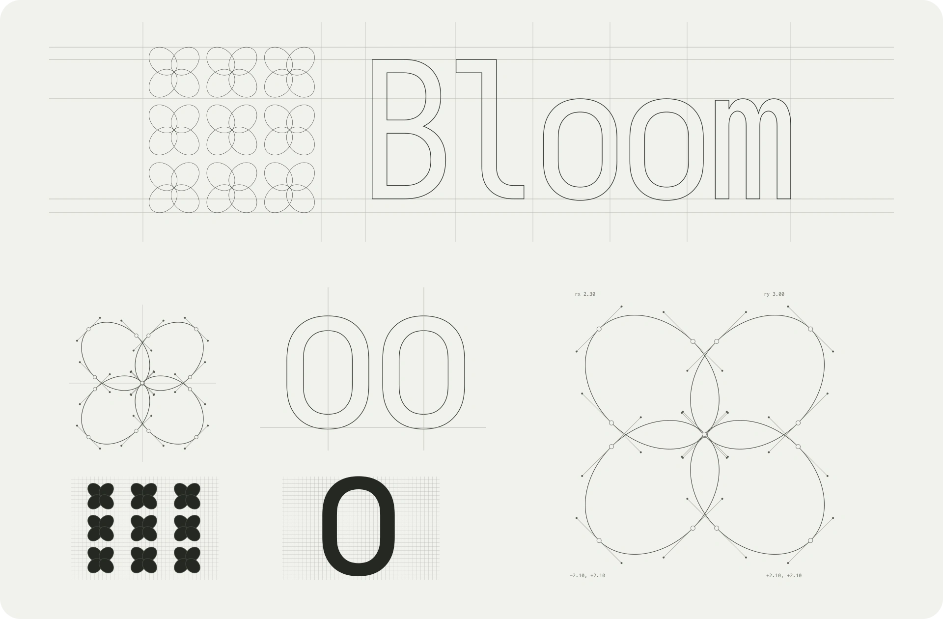 Bloom 로고 심볼과 워드마크 설계 그리드